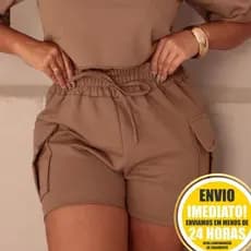 Short Cargo Moletom Feminino Com Bolso Lateral Moletinho