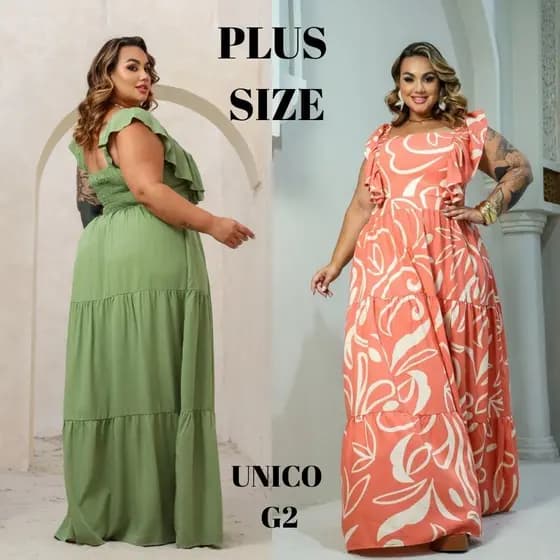 Vestido Plus Size Longo Feminino com Alça e Babado no Ombro – Elegante e Confortável