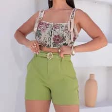 Short Alfaiataria Feminino Com Cinto Forrado