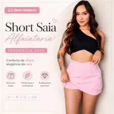 Saia Com Short de Alfaiataria \Liso\ Moda Feminina