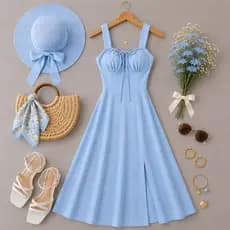 Vestido Feminino Midi Romântico com Bojo  e Lastex nas Costas
