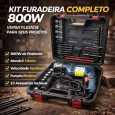 Furadeira Parafusadeira de Impacto 800w Auto Reverso Profissional 28Pçs + Maleta - Envio Imediato