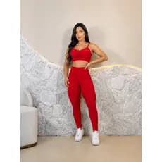 Conjunto Fitness Feminino Top com Bojo Legging Cintura Alta Suplex Power Zero Transparência Compressão Academia
