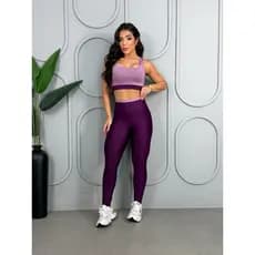 Conjunto Fitness Feminino Top com Bojo Legging Cintura Alta Suplex Power Zero Transparência Compressão Academia