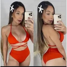 Biquíni Feminino Top Cortininha e Calcinha FIO Duplo De Amarrar Ajuste Na Cintura Praia Verão