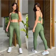 Conjunto Fitness Leg e Top sustentação bojo removível zero transparência academia cintura alta calça