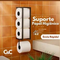 Suporte Porta Papel Higiênico Parede Preto