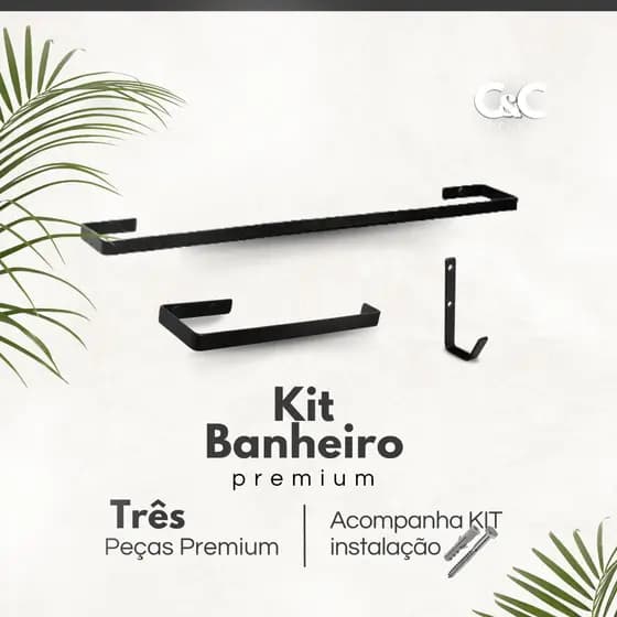 Kit 3  Suporte  Acessórios para Banheiro Porta  Toalha De Banho Toalha De Rosto E Gancho Multi Uso Preto