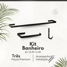 Kit 3  Suporte  Acessórios para Banheiro Porta  Toalha De Banho Toalha De Rosto E Gancho Multi Uso Preto