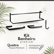 kit 4 Toalheiro Porta Toalha Papel Higiênico  Duplo peças parede preto texturizado