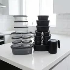 Pote Plástico com Tampa Hermética Kit 21 Peças 20 potes + 1 Jarra 1,8L Preto