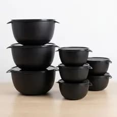Pote Redondo Plástico Preto Bowl Saladeira Kit 10 Peças 1Litro Resistente Cozinha