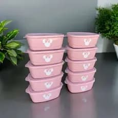 Pote Herméticos Plástico Rosa Cozinha Marmita Minnie Kit  10 Peças Oval