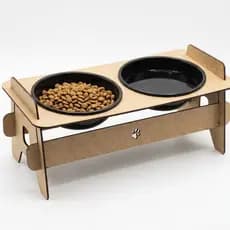 Comedouro Duplo Elevado 400ml com Tampa Para Cachorro E Gato MDF Cru