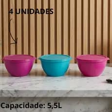 Saladeira Bowl Grande Plástico Com Tampa 5,5 Litros Kit 4 Peças Tigela -  Escolha sua cor