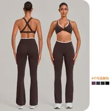SHAMZU Cor Contrastante Ternos Esportivos Femininos Apertados Nus Roupas De Yoga Correndo Fitness Conjunto De Duas Peças