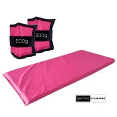 KIT Caneleira de Peso Rosa Par de 500g+ Colchonete Rosa Treino/Academia/Musculação/Fisioterapia