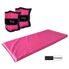 KIT Caneleira de Peso Rosa Par de 1KG + Colchonete Rosa Treino/Academia/Musculação/Fisioterapia