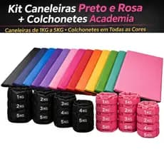 Par e Unidades Caneleiras Preto e Rosa + Colchonetes Diversas Cores – Kit Completo Colchonete + Caneleira - Desconto!