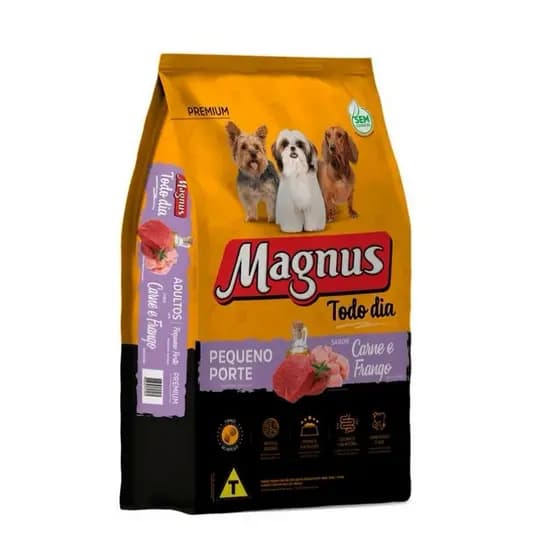 Ração Magnus Premium Todo Dia 10,1Kg Cães Adultos Pequeno Porte Sabor Carne e Frango Adimax Pet Shop Cachorro Acessórios