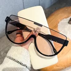 Óculos de sol de estilo urbano marrom, com armação grande e lente única, para homens com rostos grandes, efeito emagrece