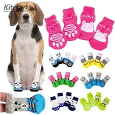 4Pcs Inverno Calor Cão Meias Natal Animais de estimação Sapatos antiderrapantes malha cães gatinhos botas para cães