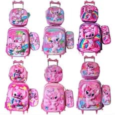mochila escolar com carrinho kit 3 peças  mochila lancheira e estojo impermeável e reforçado