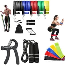 Kit 5 Mini Band + Kit 11 Elástico Extensor HandGrip Corda Kit Completo Para Exercício Em Casa Musculação Trein Funcional