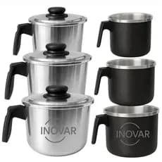 Jogo com 3 Canecão Cafeteira Leiteira Caneco de Café Fervedor em Alumínio Resistente e Durável, Craqueado e Polido