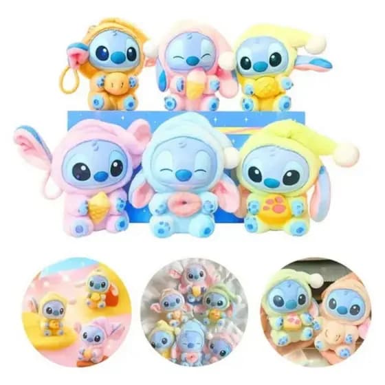 KIT 15  Labubu Stitch Surpresa Chaveiro Colecionável De Pelúcia
