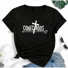 Blusa T-shirt Conectados Em Jesus Cristo Fé Camiseta Feminina