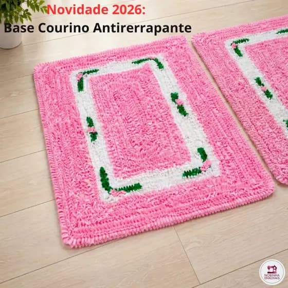 Kit 2 Tapetes Fru Fru [BASE EMBORRACHADA] Não Escorrega - 70x50cm - Floral e Listrado