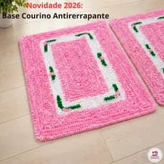 Kit 2 Tapetes Fru Fru [BASE EMBORRACHADA] Não Escorrega - 70x50cm - Floral e Listrado