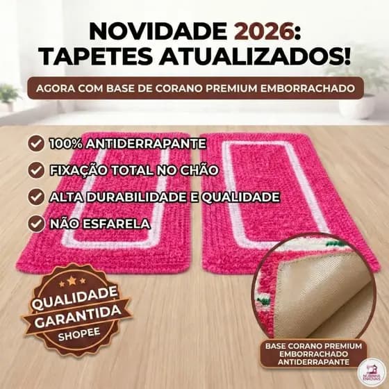 Kit 2 Tapetes Fru Fru [ANTIDERRAPANTE] 70x50cm - Para Cozinha e Banheiro - Lavável e Reforçado