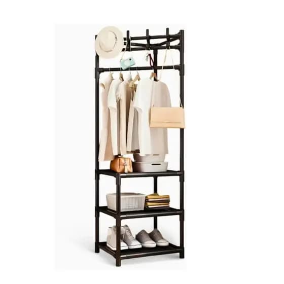 Cabideiro Arara de Canto Vertical Roupas e Sapatos 3 Prateleiras TM3-303