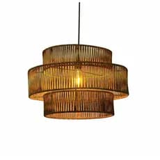 Lustre Rustico Fibra Natural Redondo Triplo Luxo Sala Quarto