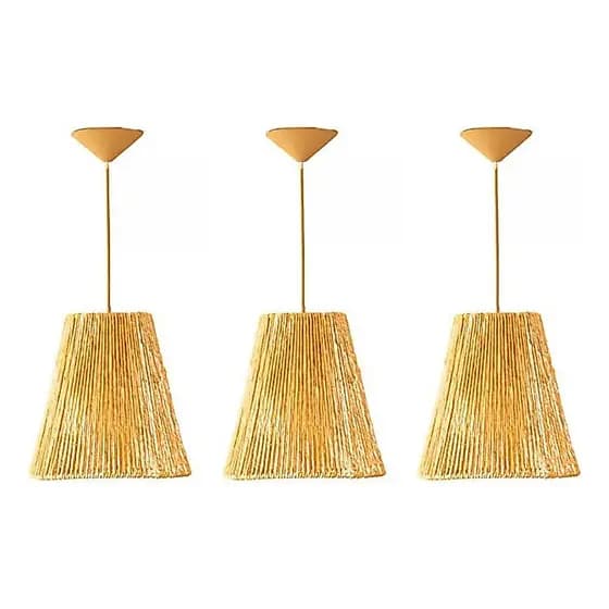Kit Com 3 Pendente Luminária Cone 25 Diâmetro Palha De Milho