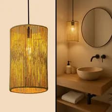 Luminaria Lustre Teto Palha de Milho Rustica Redondo 18x30