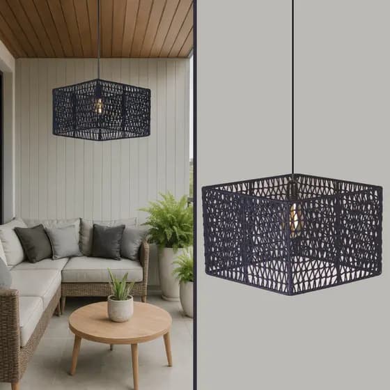 Pendente Quadrilluz Ferro e Corda Náutica 20x40 Com Fio