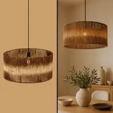 Pendente Lustre Luminária Redondo 25x50 Palha de Milho Fibra Natural + FIO COMPLETO