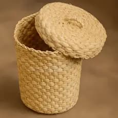Lixeira Banheiro Cozinha Quarto Fibra Natural Rustico Palha de Milho Pequena