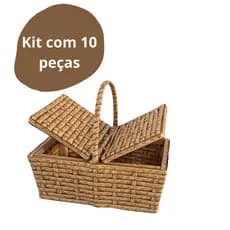 Kit Com 10 Cesta De Piquenique Pequena 28x16,5x14