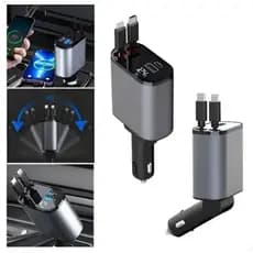 Portátil 4-Em-1 Carregador De Carro Universal Cabo Usb Display Digital Retrátil Adequado Para Telefones Celulares Iphone