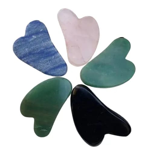 Gua Sha Massageador Facial em Pedra Natural: Quartzo Rosa, Quartzo Verde, Quartzo Azul, Pedra Vulcânica
