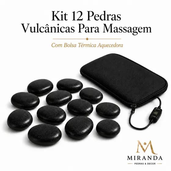 Kit 12 Pedras Quentes Vulcânicas para Massagem + Bolsa Aquecedora Térmica 127v ou 220v