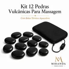Kit 12 Pedras Quentes Vulcânicas para Massagem + Bolsa Aquecedora Térmica 127v ou 220v