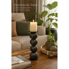 Candelabro Decorativo em Pedra Vulcânica 40cm | Porta-Velas Artesanal em Metal e Pedra Natural | Decoração Sofisticada