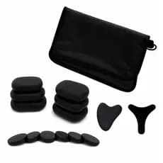 Kit 6 Pedras Quentes Vulcânicas Corporal + 8 Podais  + Bolsa Térmica + Pantalinha + Guasha