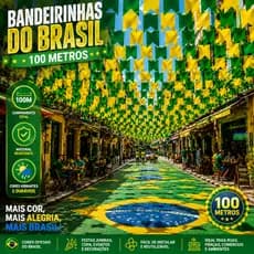 Kit 100 Metros Bandeirinhas Brasil Decoração Varal Bandeirolas Plástico