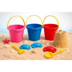 Balde De Praia Infantil Com Castelo De Areia Kit C/ 6 Peças